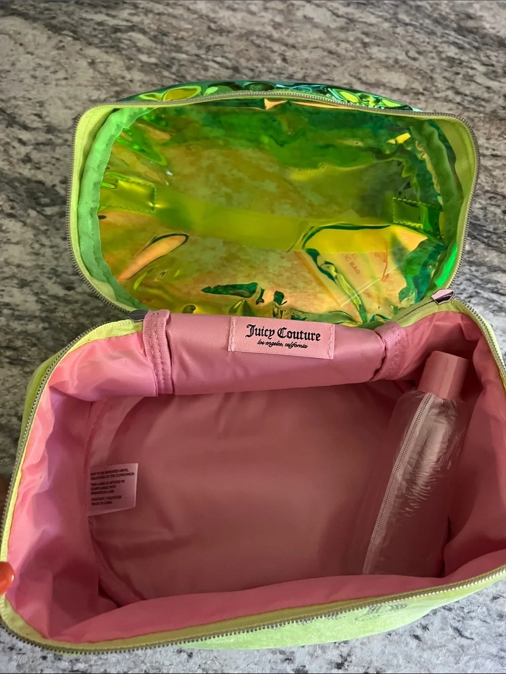 Juicy Couture Lime Green Velvet Cosmetic Bag with Rhinestone Logo